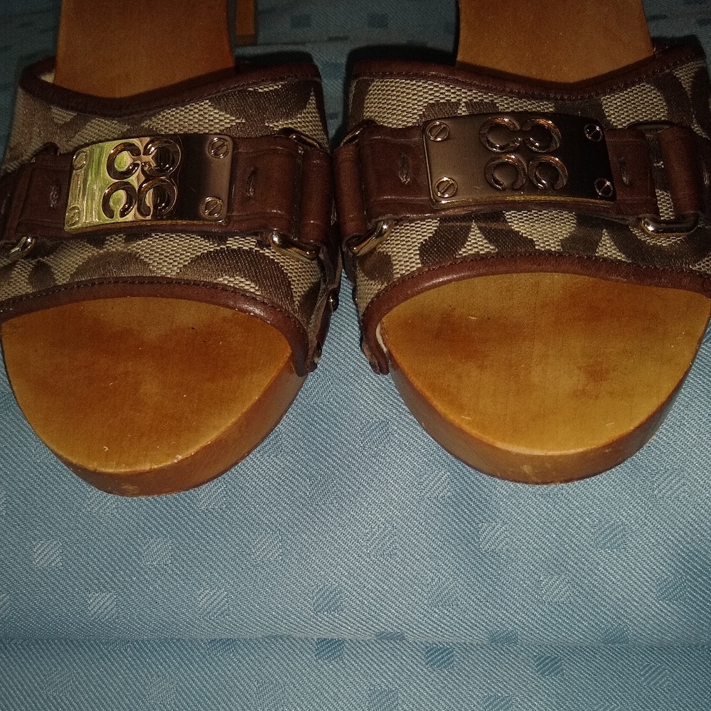 Coach Brown Signature Canvas & Leather Mule Slides - Picture 9 of 10